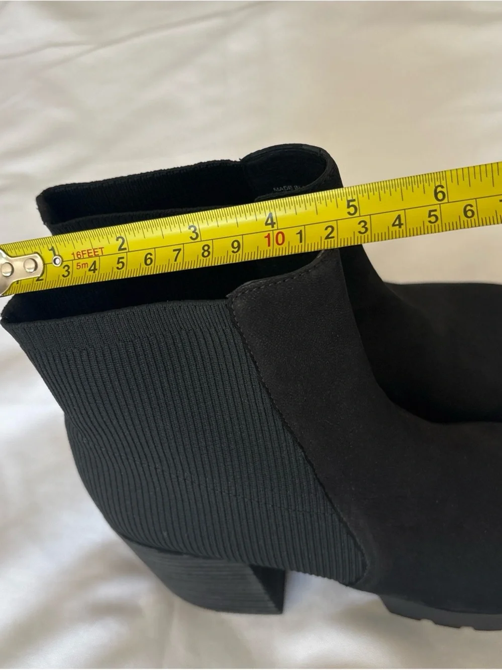 Eileen Fisher Black Stretch Suede Ankle Booties with Block Heel and Lug Sole